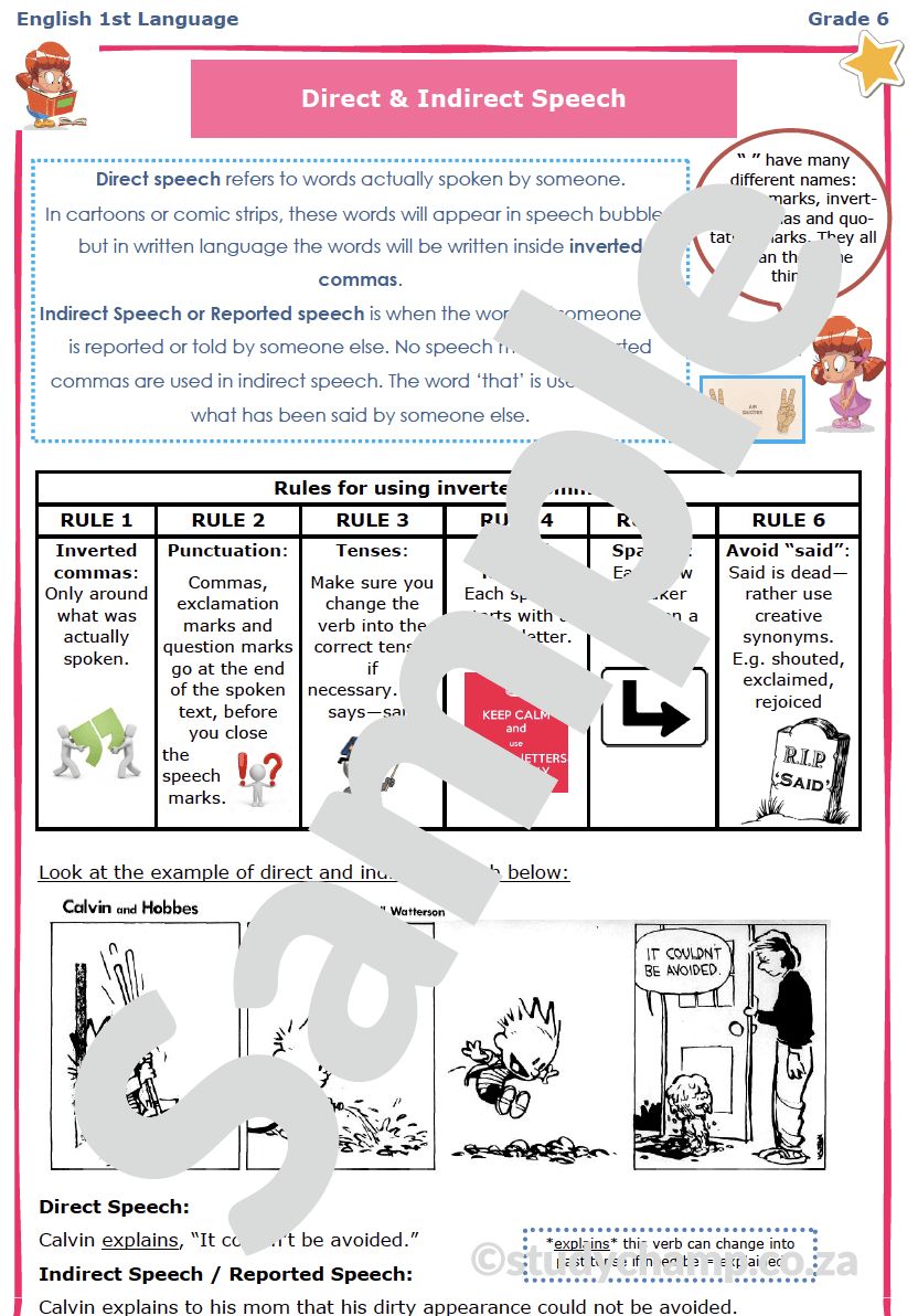 Grade 6 English Worksheet: Direct and Indirect Speech