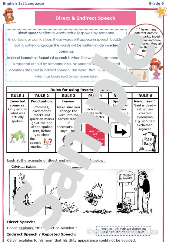 Grade 6 English Worksheet: Direct and Indirect Speech