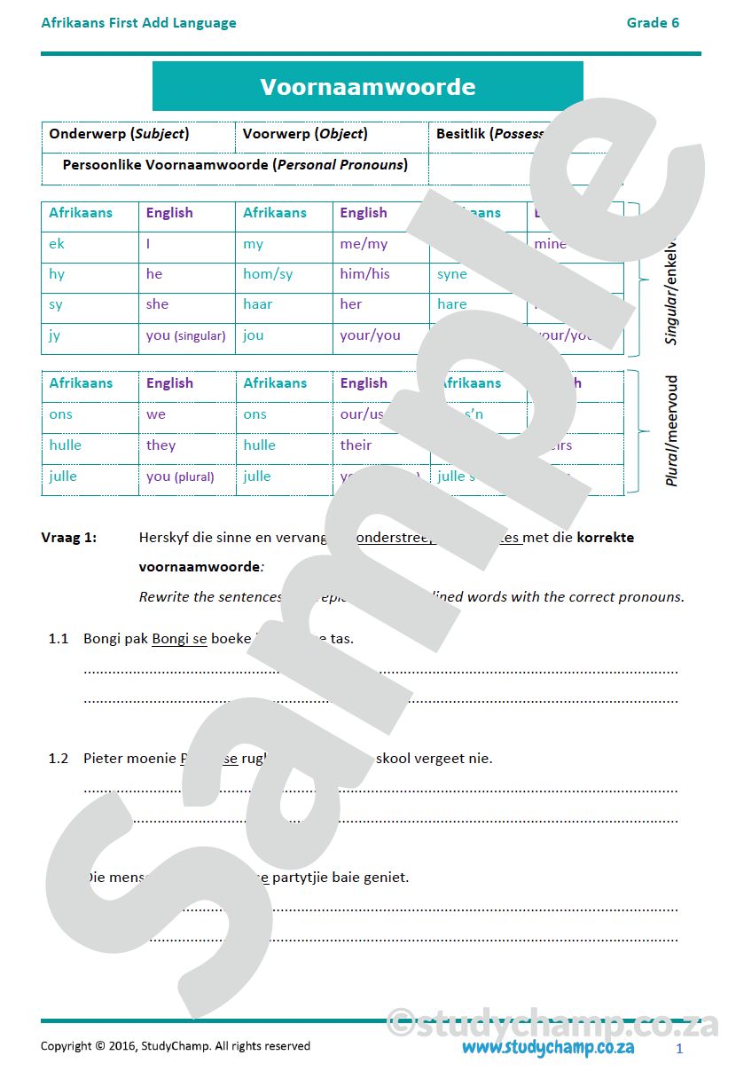 Grade 6 Afrikaans: Voornaamwoorde