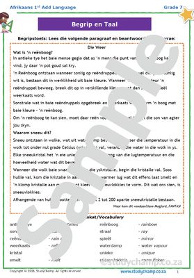 Grade 7 Afrikaans Begrip en Taal: Die Weer
