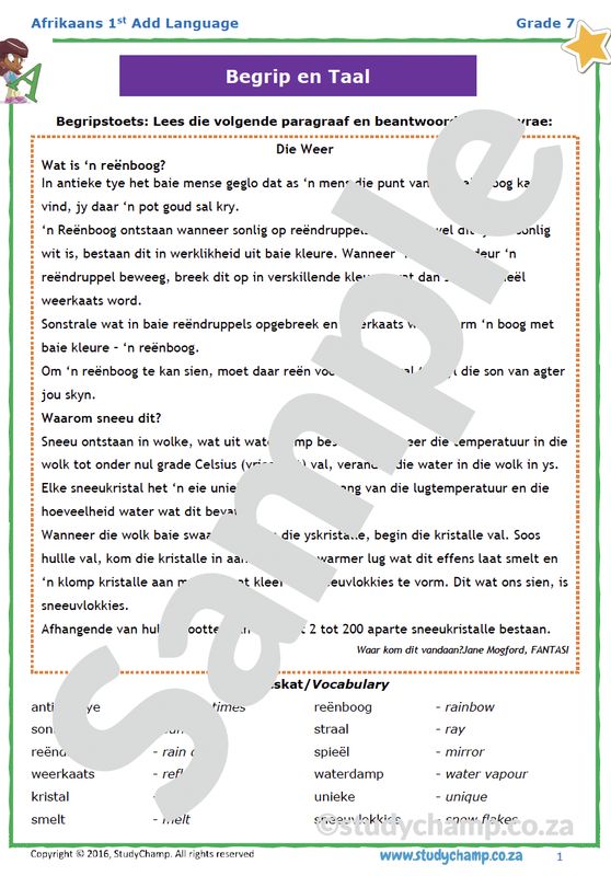 Grade 7 Afrikaans Begrip en Taal: Die Weer