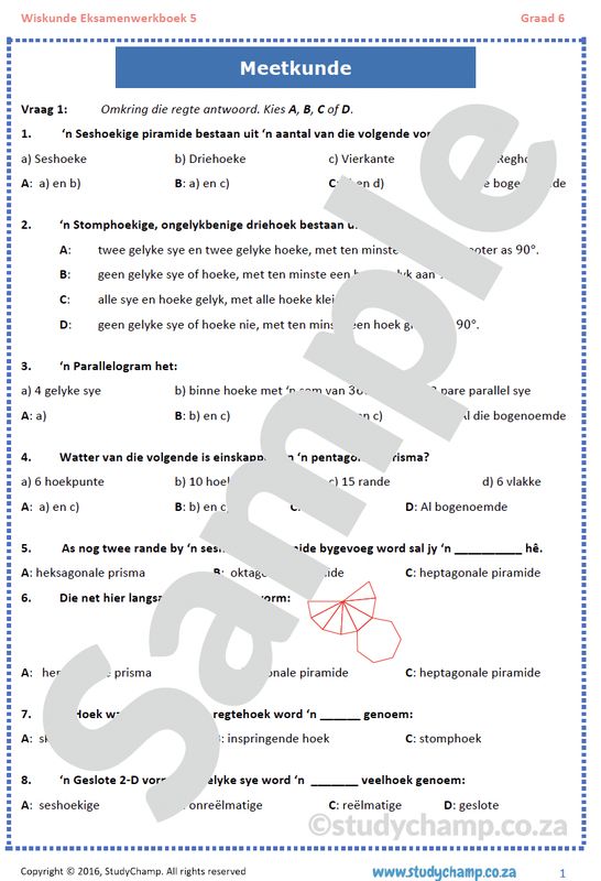 Graad 6 Wiskunde Jaareind Hersiening: Werkboek 5
