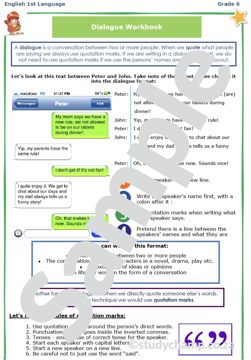 Grade 6 English Worksheet: Dialogue