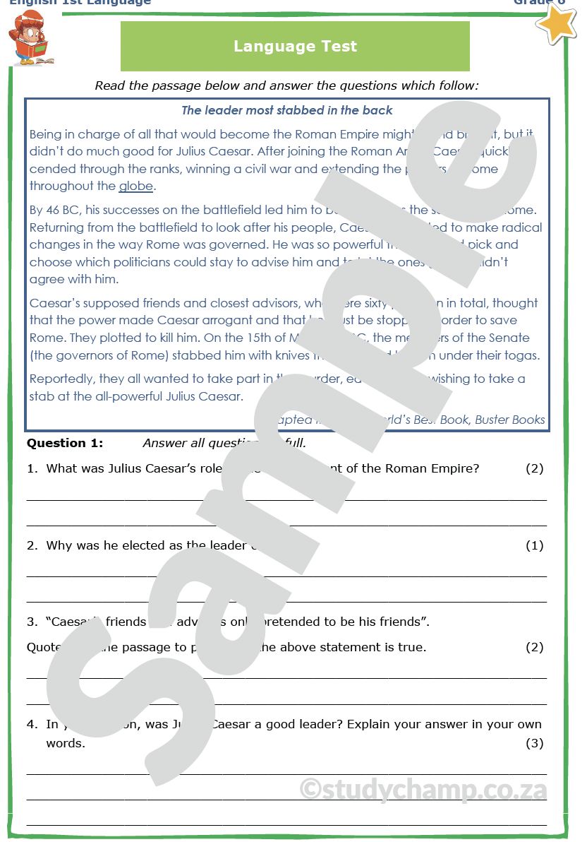 Grade 6 English Test: The Leader