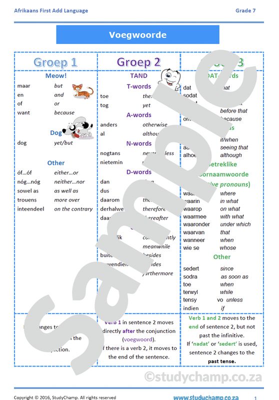 Grade 7 Afrikaans: Voegwoorde