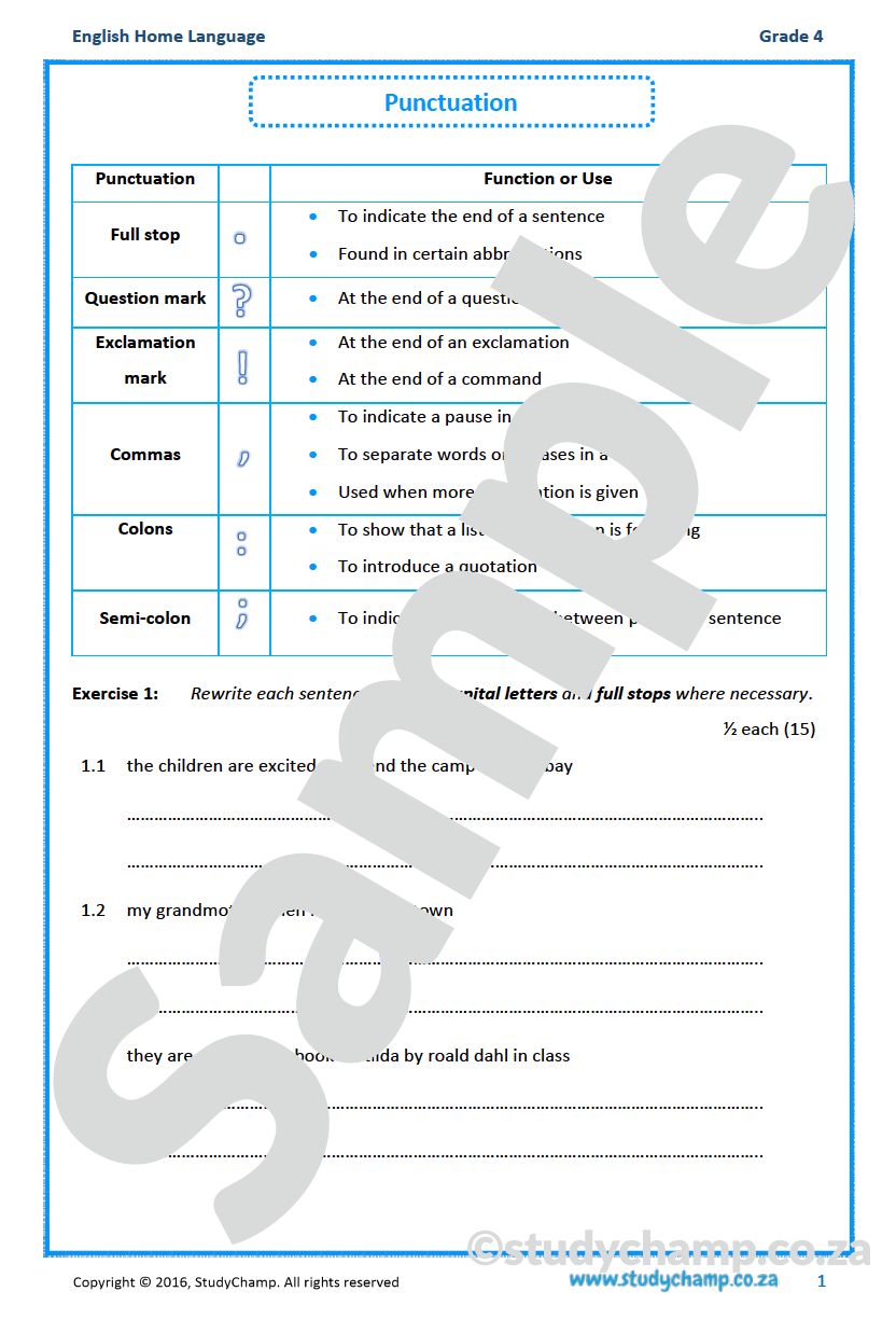 Grade 4 English: Punctuation