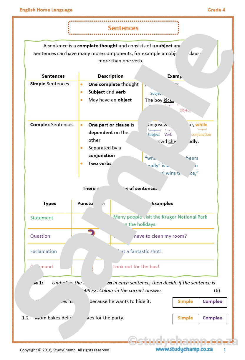 Grade 4 English: Sentences