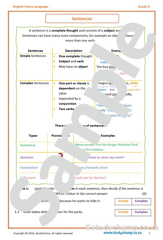 Grade 4 English: Sentences
