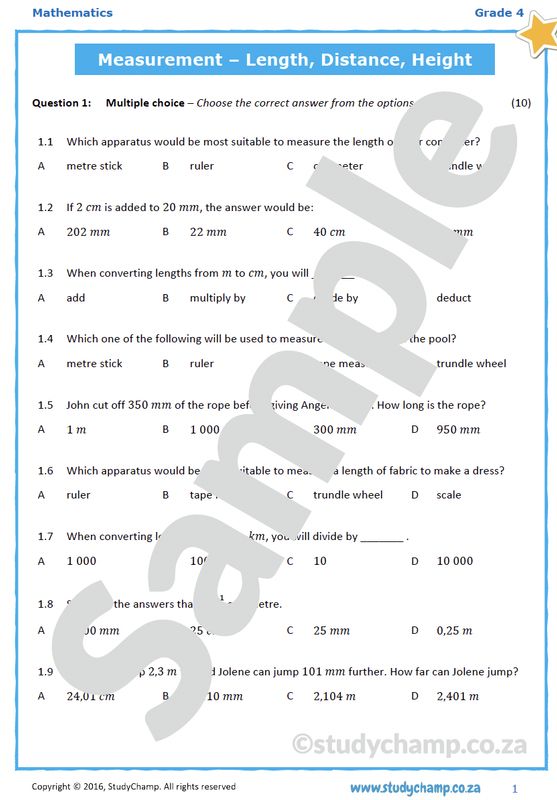 Grade 4 Mathematics Test: Measurement - Length