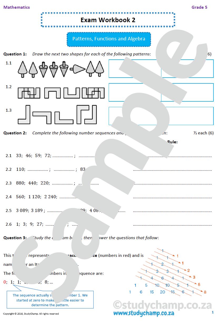 Grade 5 Mathematics Year-End Exam Workbook 2: Patterns and Algebra