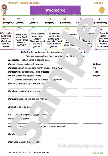 Grade 5 Afrikaans: Woordorde