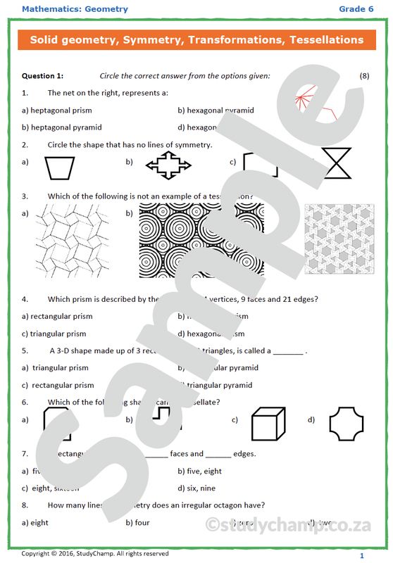 Grade 6 Maths Test: Geometry - Solids, Transformations and Symmetry