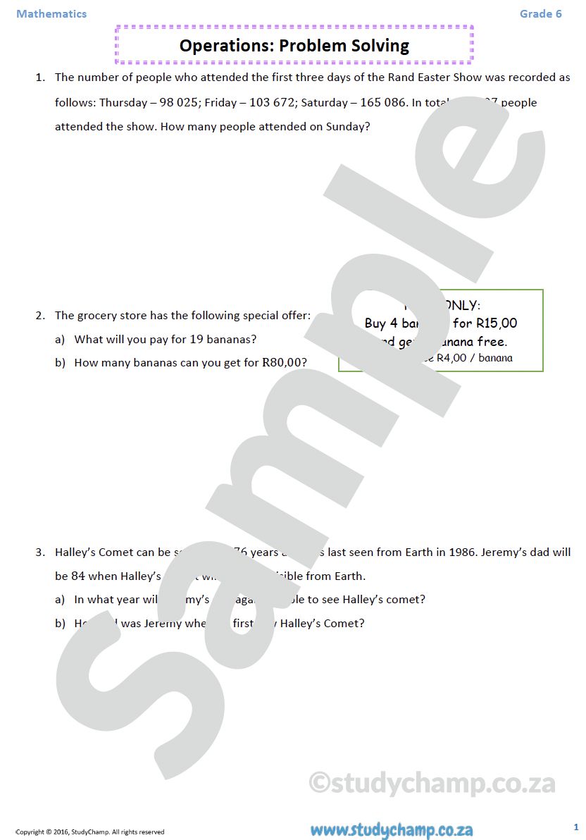 Grade 6 Maths Worksheet: Operations and Problem Solving