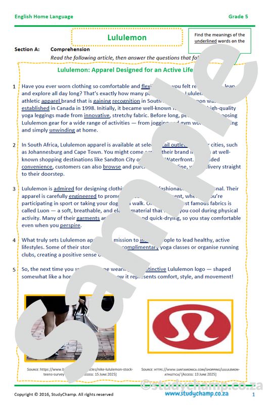 Grade 5 English Comprehension: Lululemon