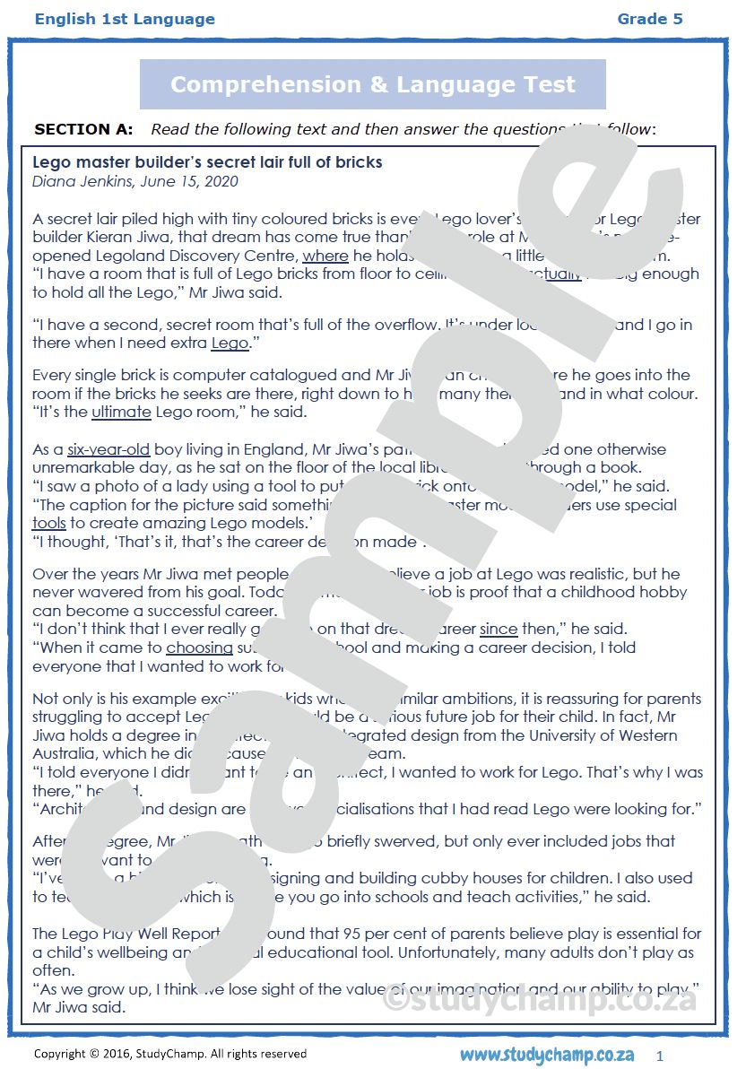 Grade 5 English Comprehension: LEGO