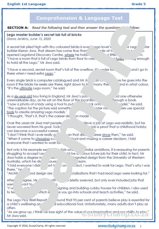 Grade 5 English Comprehension: LEGO