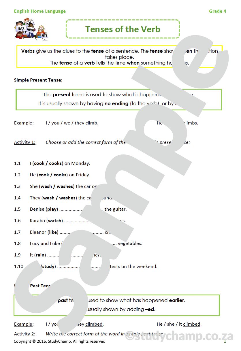 Grade 4 English: Tenses of the Verb (advanced)
