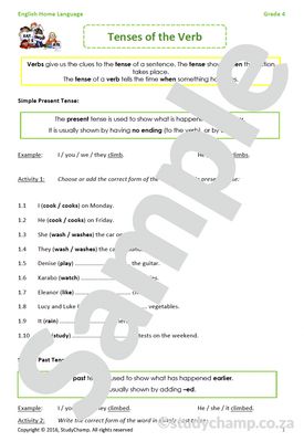 Grade 4 English: Tenses of the Verb (advanced)