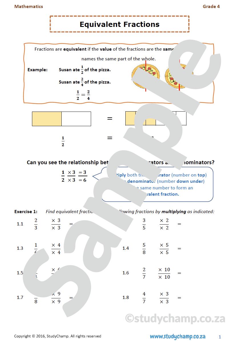 Grade 5 Mathematics Worksheet: Equivalent Fractions
