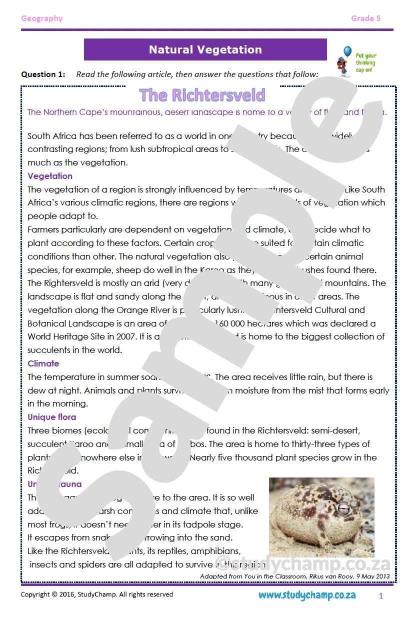 Grade 5 Geography Test: Natural Vegetation