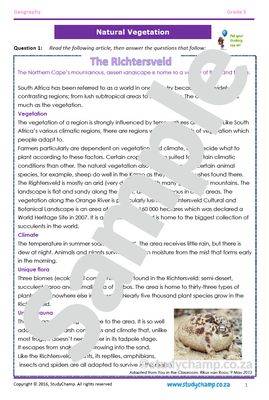 Grade 5 Geography Test: Natural Vegetation
