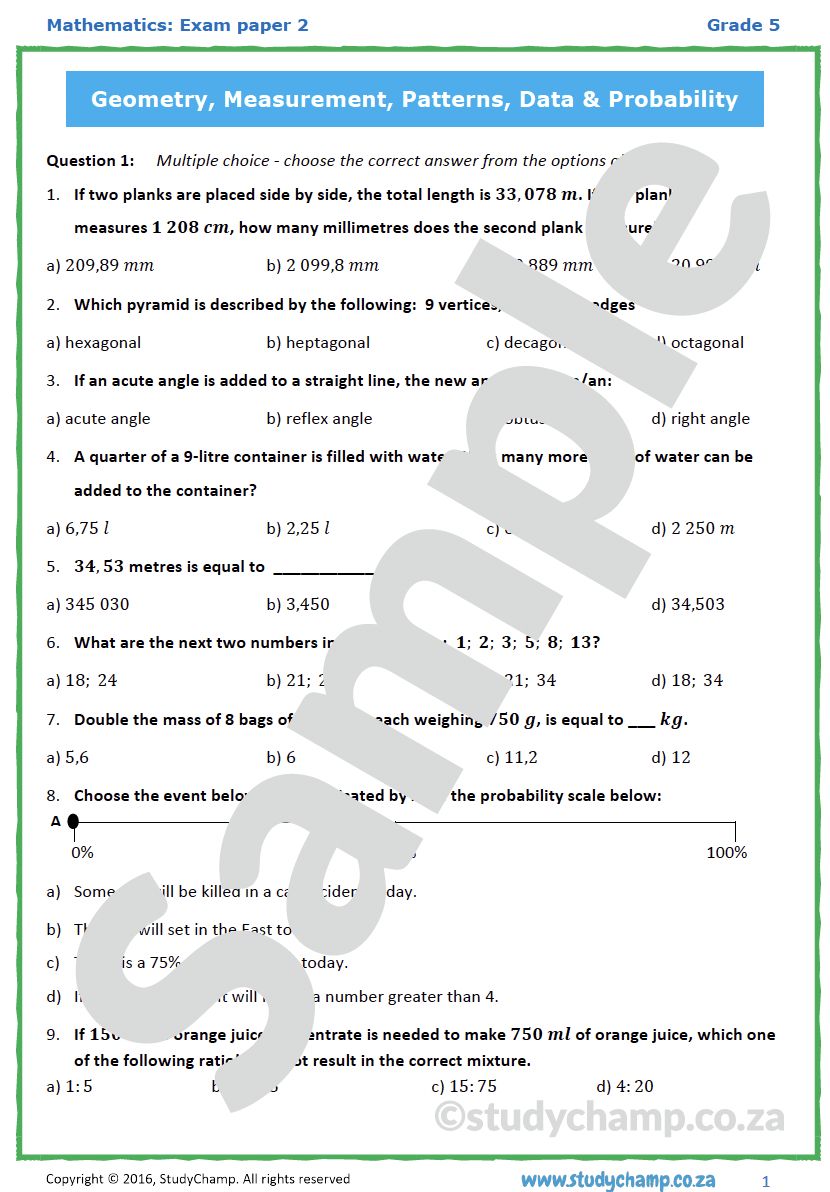 Grade 5 Mathematics Year-End Exam: Paper 2