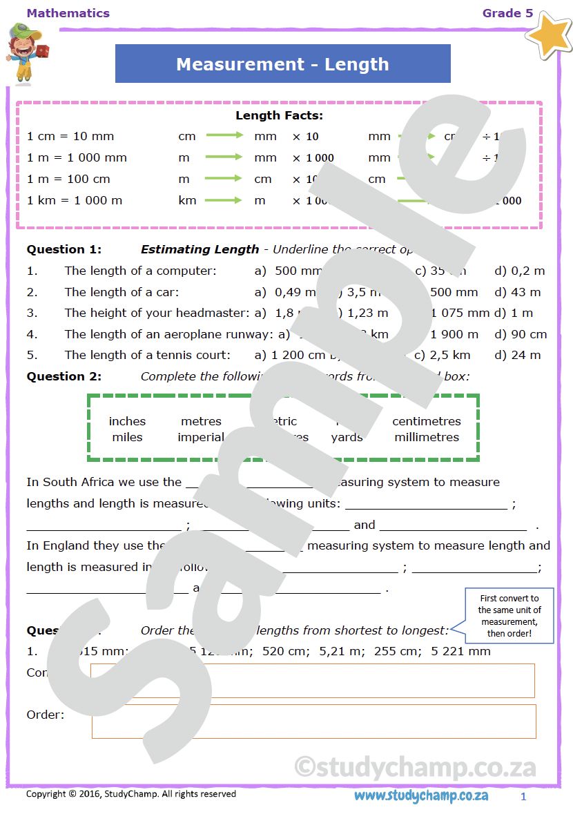 Grade 5 Mathematics Worksheet: Measurement - Length