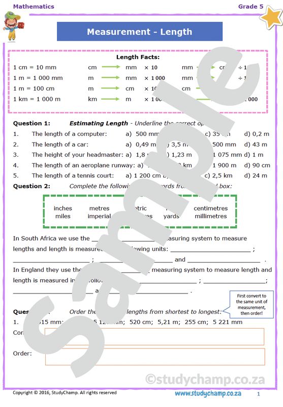 Grade 5 Mathematics Worksheet: Measurement - Length