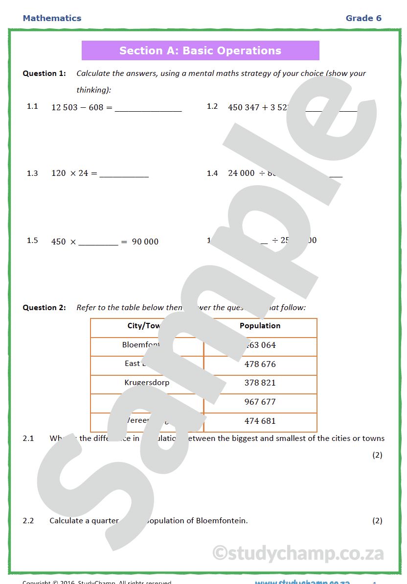Grade 6 Maths Worksheet: Mixed Practice