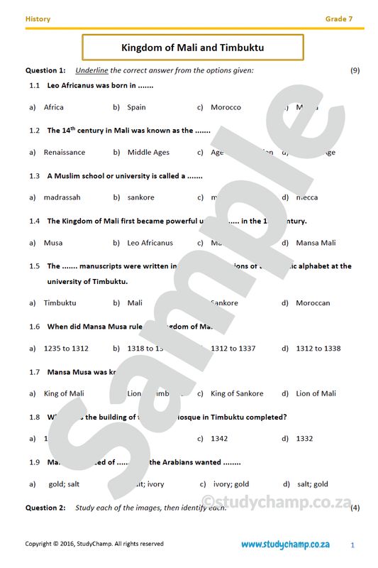 Grade 7 History Test: Kingdom of Mali and Timbuktu