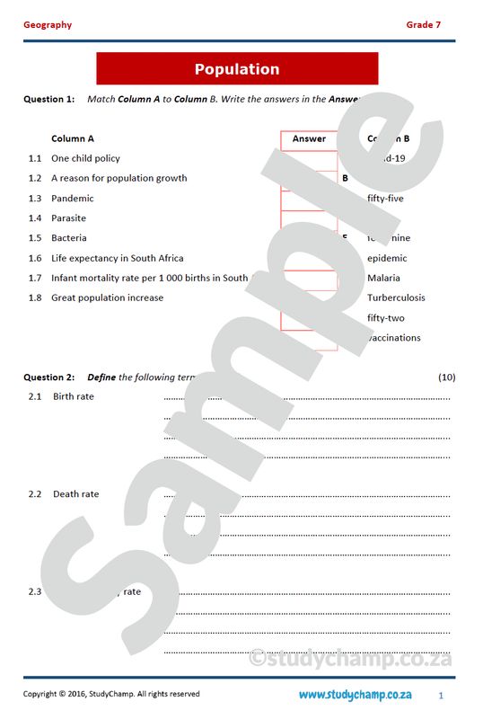 Grade 7 Geography Test: Population growth and change