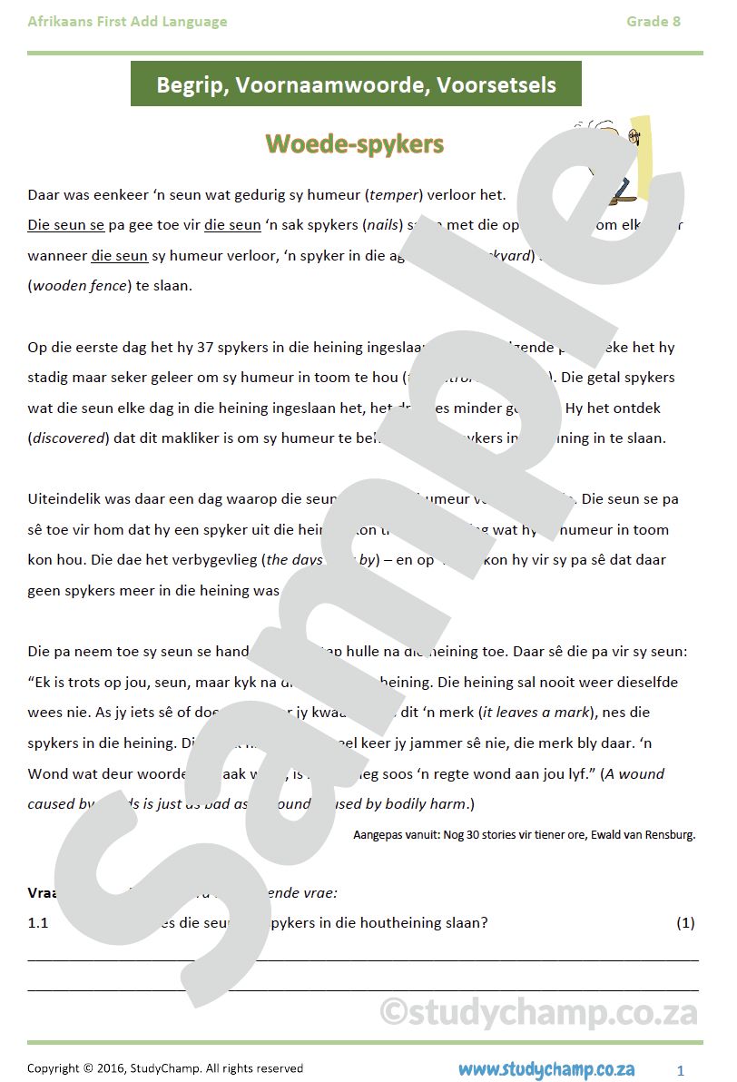 Grade 8 Afrikaans Begrip en Taal: Woede