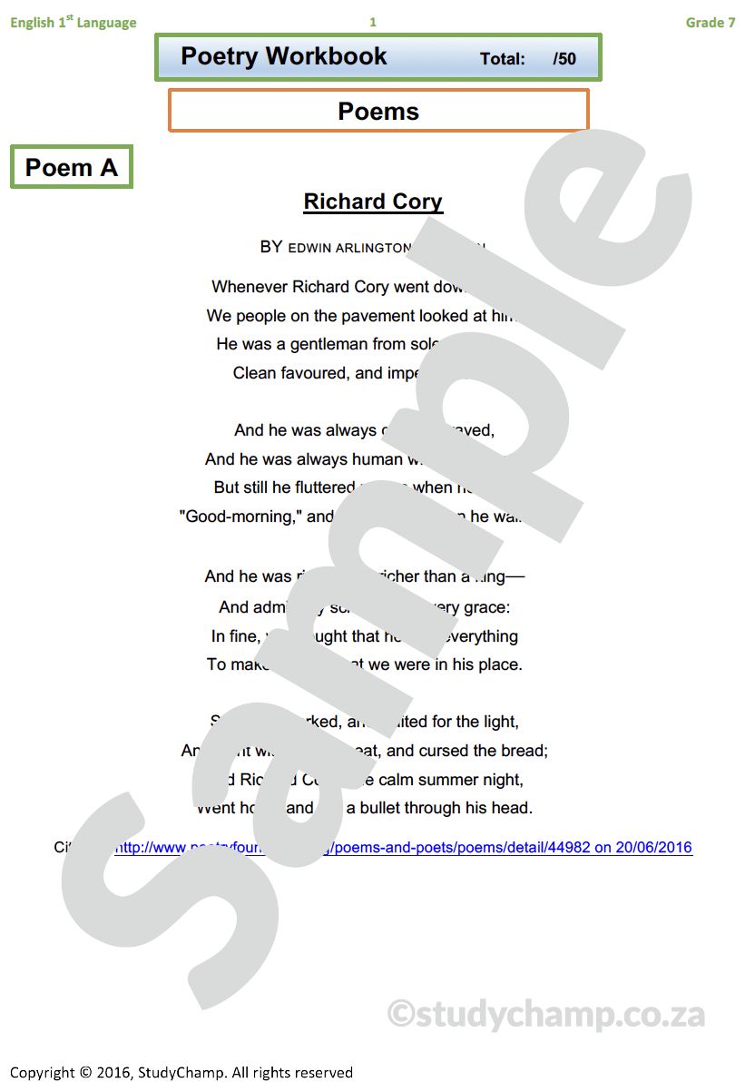 Grade 7 English Year-end Exam Revision: Poetry 1