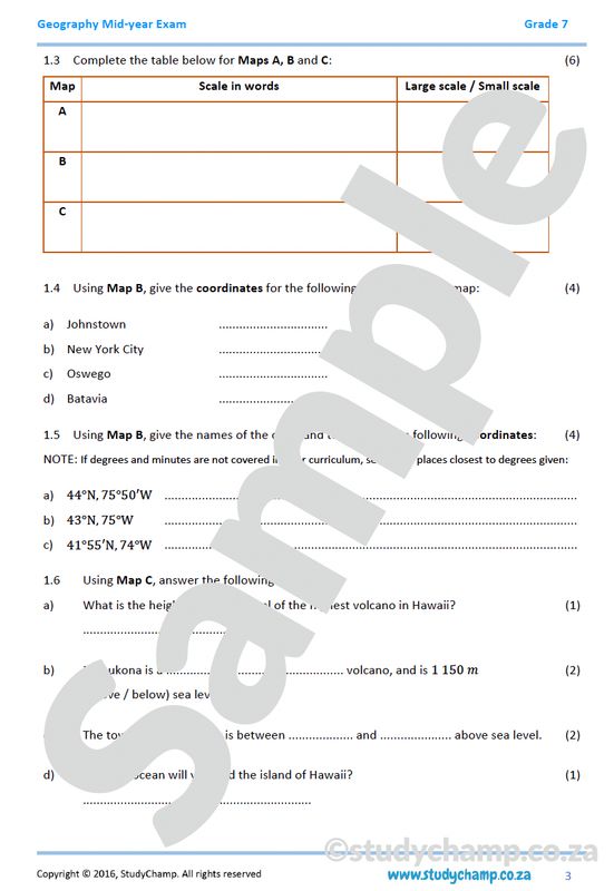 Grade 7 Geography Mid-year Exam Revision: Map Skills