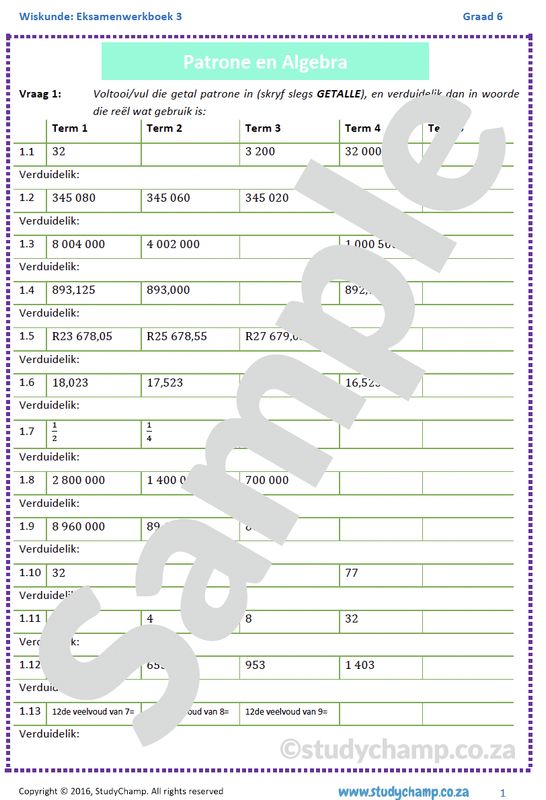 Graad 6 Wiskunde Jaareind Hersiening: Werkboek 3