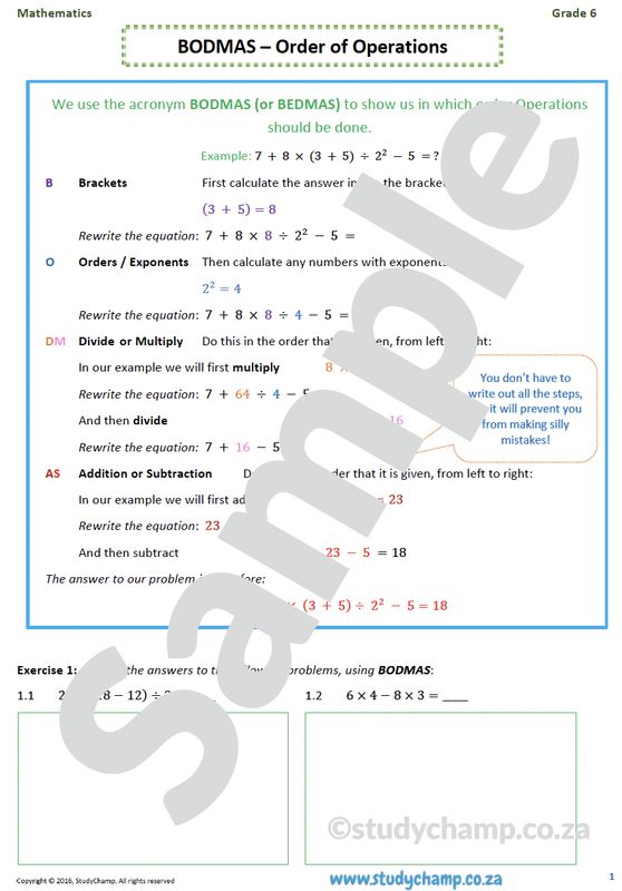 Grade 6 Maths Worksheet: BODMAS