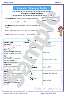 Grade 6 Maths Worksheet: Geometry - Lines and Angles