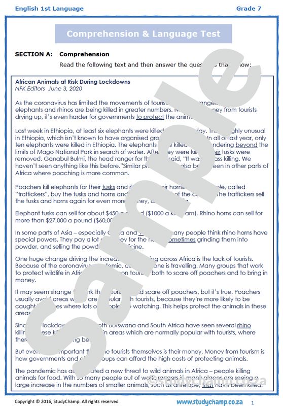 Grade 7 English Comprehension: Animals and COVID-19