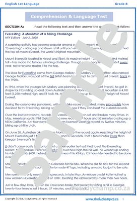 Grade 8 English: Comprehension and Language 3