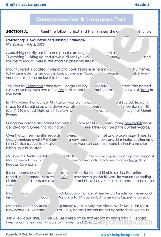 Grade 8 English: Comprehension and Language 3