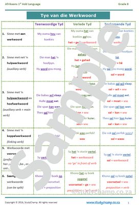 Grade 8 Afrikaans: Tye van die Werkwoord