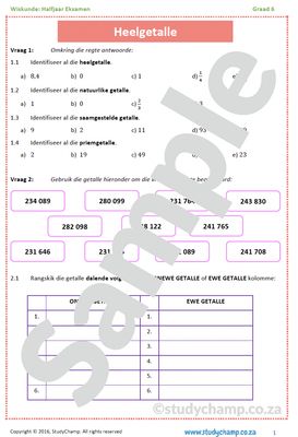 Graad 6 Wiskunde Halfjaar Hersiening: Werkboek 1 en 2