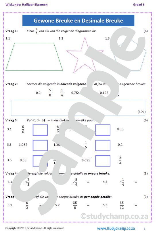 Graad 6 Wiskunde Halfjaar Hersiening: Werkboek 1 en 2