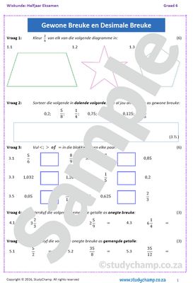 Graad 6 Wiskunde Halfjaar Hersiening: Werkboek 1 en 2