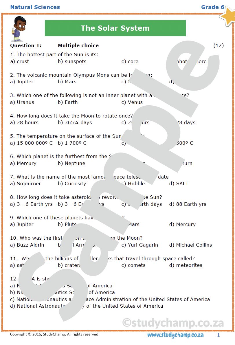 Grade 6 Natural Sciences Test: The Solar System