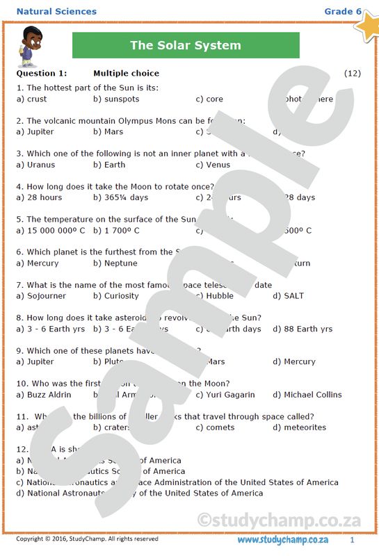 Grade 6 Natural Sciences Test: The Solar System