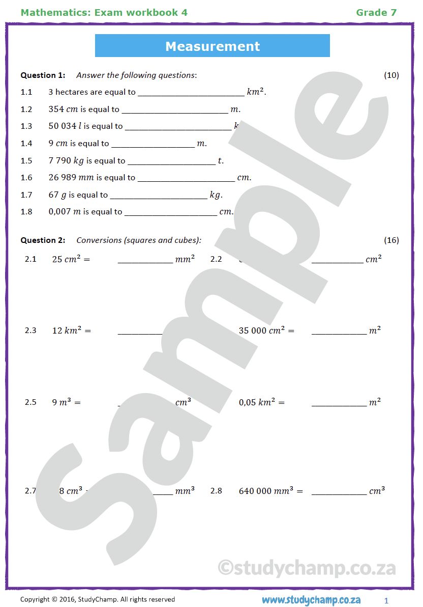 Grade 7 Mathematics Year-end Exam Revision: Workbook 4