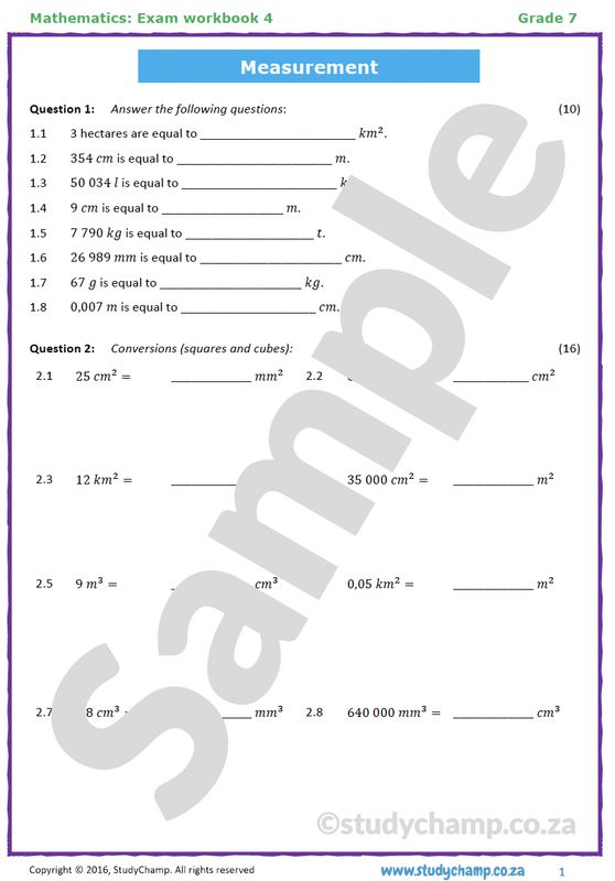 Grade 7 Mathematics Year-end Exam Revision: Workbook 4