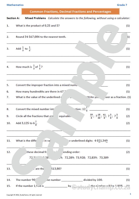 Grade 7 Mathematics Mid-year Exam Revision: Workbook 2