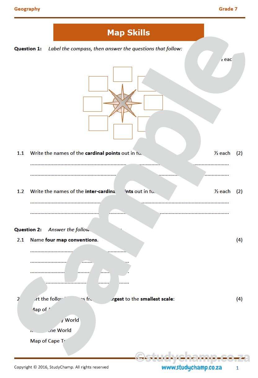 Grade 7 Geography Test: Map Skills